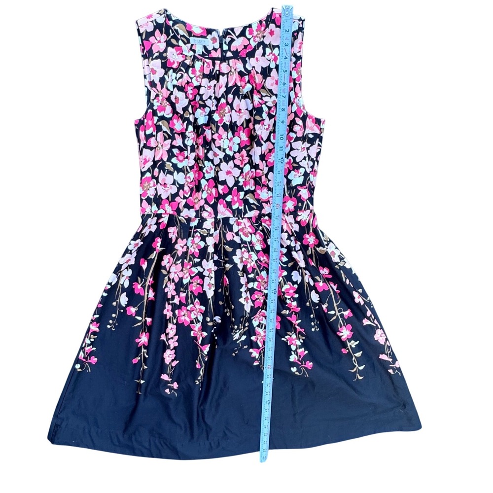 Talbots Dress Women 10 Navy Blue Excellent Floral Sleeveless Fit Flare Cotton - Picture 5 of 9